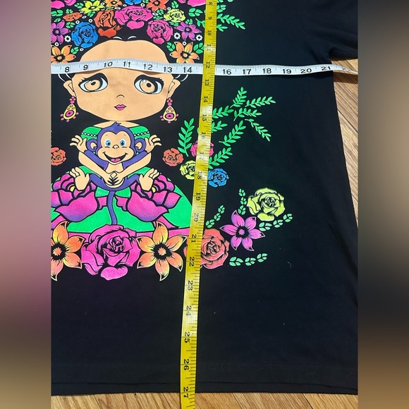 Black Graphic Women's Tee with Colorful Floral Design - Picture 4 of 4